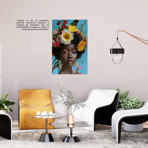 Chip de Femeie Machiată cu Coroană din Flori și Papagal pe Cap - Pictură Digitală, Marime 40x25CM [2]