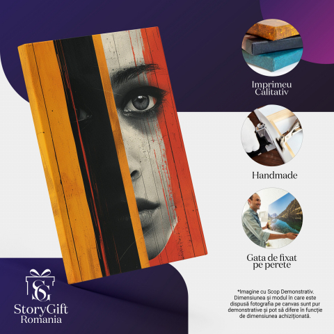 Femeie cu Ochii Strălucitori și Gene Mari, Ascunsă de Dungi Galbene, Negre și Roșii, Marime 40x25CM [1]