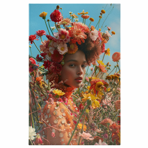 Chip feminin în câmp cu flori colorate și pălărie din flori, Marime 40x25CM