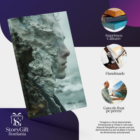 Chipul Bărbatului Cioplit în Piatră Calcar și Fum la Malul Mării - Sculptură a Caracterului, Marime 40x25CM [1]