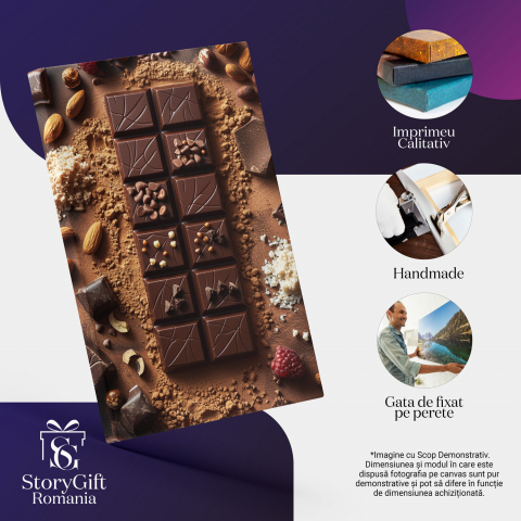 Tablou Canvas Ciocolată Rafinată cu Migdale și Zmeură | Pictură Digitală Luxury Chocolate, Marime 40x25CM [1]
