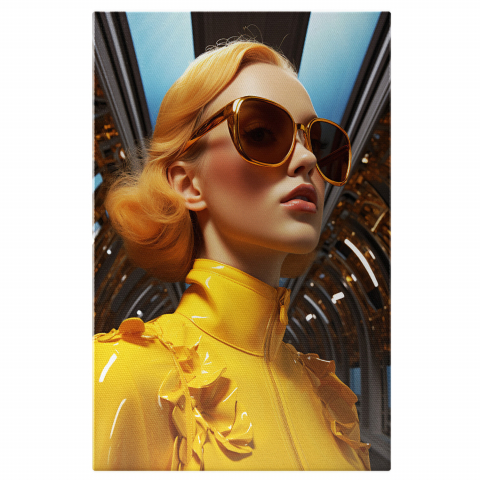 Close-up Portret Femeie Blondă în Haute Couture cu Cercei și Ochelari - Pictură Digitală, Marime 40x25CM