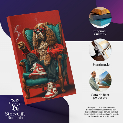 Tablou Canvas Cocker Modern Fumând în Fotoliu cu Bascheți Nike | Artă Digitală, Marime 40x25CM [1]