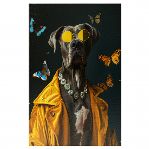 Câini - Tablou Canvas Canis Mare Danez cu Colier de Diamante - Pictură Digitală, Marime 40x25CM