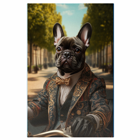 Personalizate cu Animalul Tau -  Tablou Canvas Personalizat Conducător De Motor În Sacou Cu Detalii Aurii Și MotocicletăMarime 140x90CM