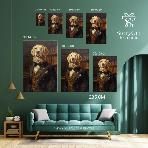  Tablou Canvas Personalizat Conte Regal În Bibliotecă Cu Sacou Albastru Și Papion NegruMarime 70x50CM [5]