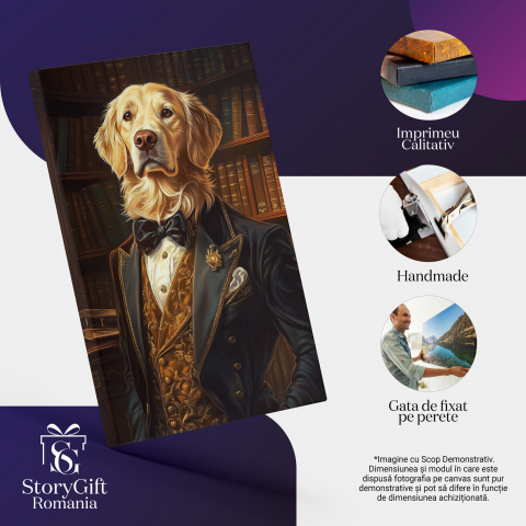  Tablou Canvas Personalizat Conte Regal În Bibliotecă Cu Sacou Albastru Și Papion NegruMarime 70x50CM [3]