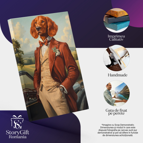  Tablou Canvas Personalizat Conte Regal Cu Papion Maro Și Mașină VintageMarime 40x25CM [3]