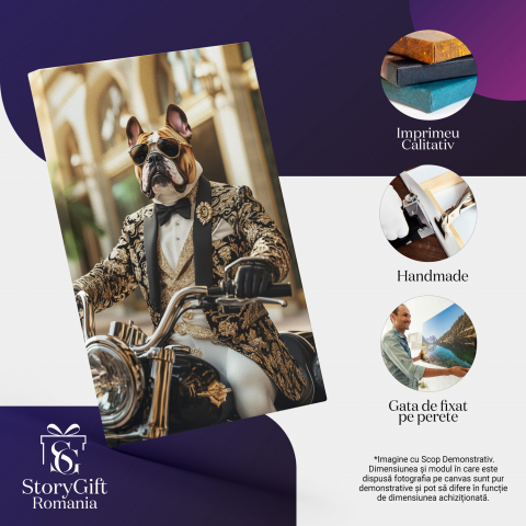 Tablou Canvas Personalizat Conte Regal Pe Motocicletă Neagră Cu Sacou AuritMarime 40x25CM [3]