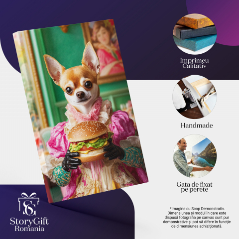  Tablou Canvas Personalizat Contesa Aristocrată Cu Burger Imens Fast FoodMarime 40x25CM [3]