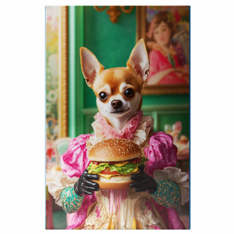 Sărbători -  Tablou Canvas Personalizat Contesa Aristocrată Cu Burger Imens Fast FoodMarime 40x25CM