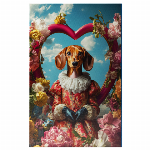 Sărbători -  Tablou Canvas Personalizat Contesa Înconjurată De Flori Și Figurina Inimă RoșieMarime 40x25CM