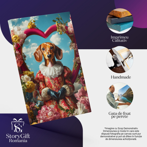  Tablou Canvas Personalizat Contesa Înconjurată De Flori Și Figurina Inimă RoșieMarime 40x25CM [3]