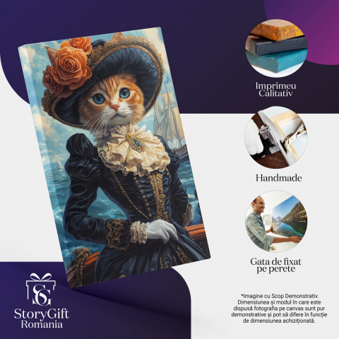  Tablou Canvas Personalizat Contesa Pe Barca Cu Rochie Albastră Și MedalionMarime 70x50CM [3]