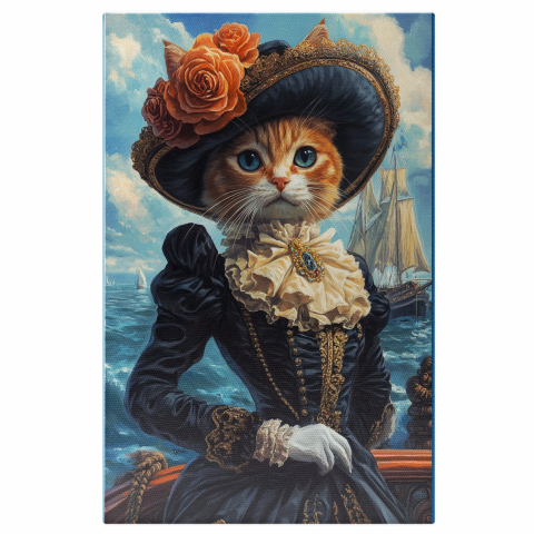 Personalizate cu Animalul Tau -  Tablou Canvas Personalizat Contesa Pe Barca Cu Rochie Albastră Și MedalionMarime 140x90CM