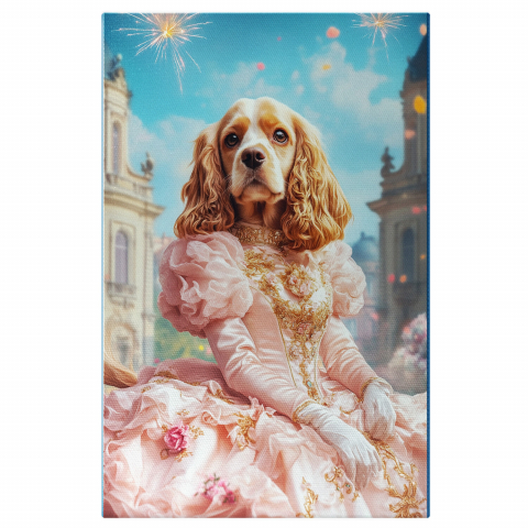 Oraș -  Tablou Canvas Personalizat Contesa Regală În Rochie Roz Cu Detalii AuriiMarime 40x25CM