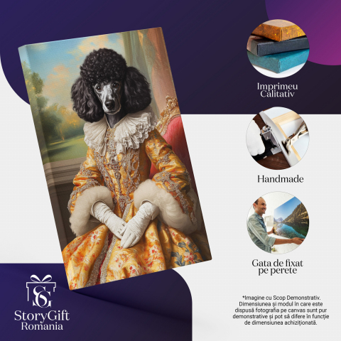  Tablou Canvas Personalizat Contesa Regală Cu Rochie Galbenă Și Fotoliu RoșuMarime 140x90CM [3]