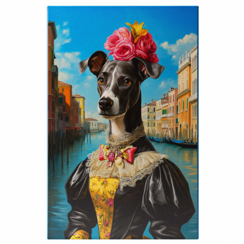 Atracții Turistice - Tablou Canvas Personalizat - Animal în Ținută Regală cu Papion Roz în Venetia
Marime 40x25CM
