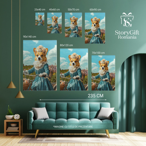  Tablou Canvas Personalizat Contesă Regală Pe Bicicletă Cu Rochie AlbastrăMarime 70x50CM [5]