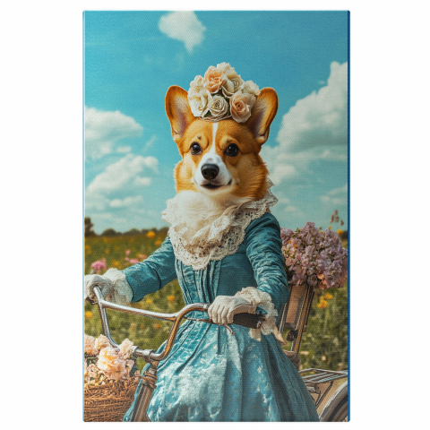 Regal -  Tablou Canvas Personalizat Contesă Regală Pe Bicicletă Cu Rochie AlbastrăMarime 40x25CM