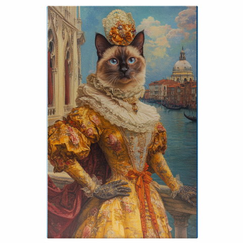 Oraș -  Tablou Canvas Personalizat Contesa Regală Pe Pod Cu Rochie GalbenăMarime 40x25CM