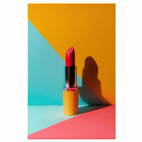 Diverse - Tablou Canvas Contrastul Rujului Roșu Pe Fundal Galben - Pictură Digitală Vibrantă, Marime 40x25CM