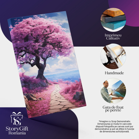 Copac cu Flori Roz și Potecă - Peisaj Natural - Pictură Digitală, Marime 40x25CM [1]