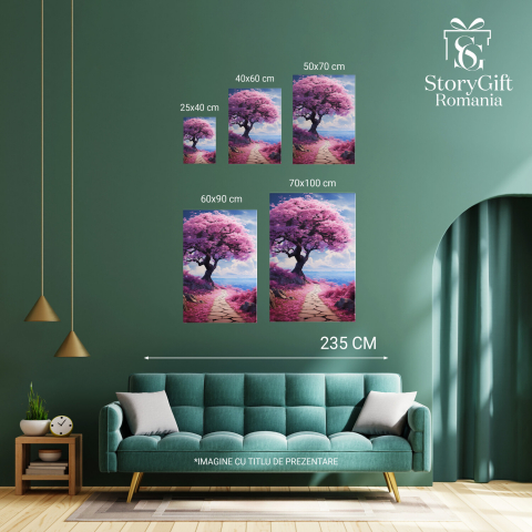 Copac cu Flori Roz și Potecă - Peisaj Natural - Pictură Digitală, Marime 40x25CM [2]