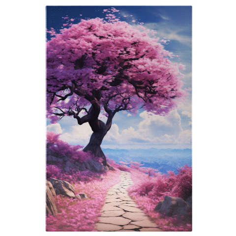 Flori - Copac cu Flori Roz și Potecă - Peisaj Natural - Pictură Digitală, Marime 40x25CM