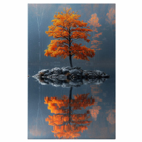 Apă & Natură - Copac Portocaliu în Mijlocul Oceanului Tihnit - Paradisul Insular, Marime 40x25CM