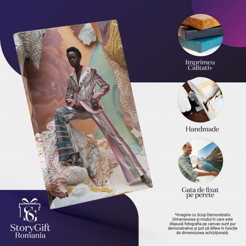 Tablou Canvas - Costum Anii '70 pe Fond de Stânci, Marime 40x25CM [1]