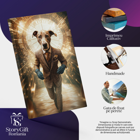 Costum Bej în Carouri cu Cravată și Ceas Ilustrând Trecerea TimpuluiMarime 70x50CM [3]