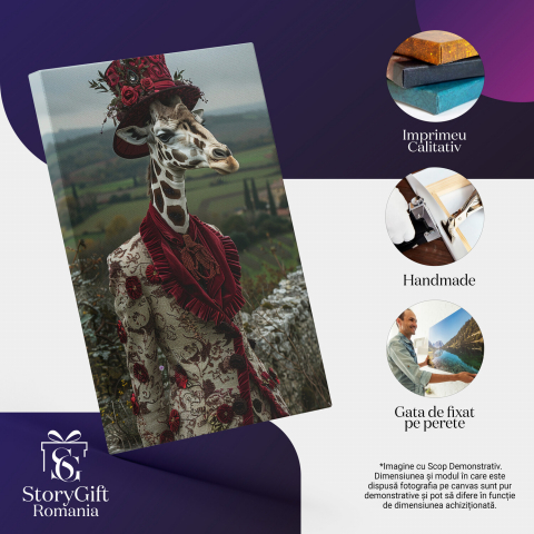 Tablou Canvas Girafă în Costum Elegant cu Catifea și Flori, Marime 40x25CM [1]