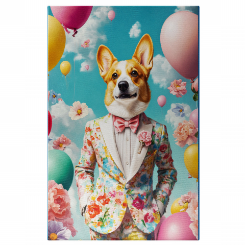 Sărbători -  Tablou Canvas Personalizat Costum Elegant În Cer Cu Flori Colorate Și BaloaneMarime 40x25CM