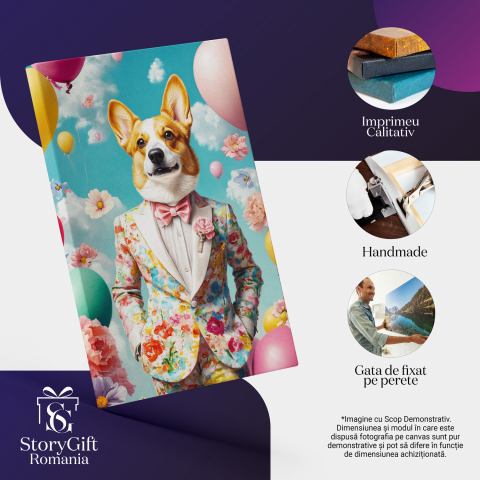  Tablou Canvas Personalizat Costum Elegant În Cer Cu Flori Colorate Și BaloaneMarime 40x25CM [3]