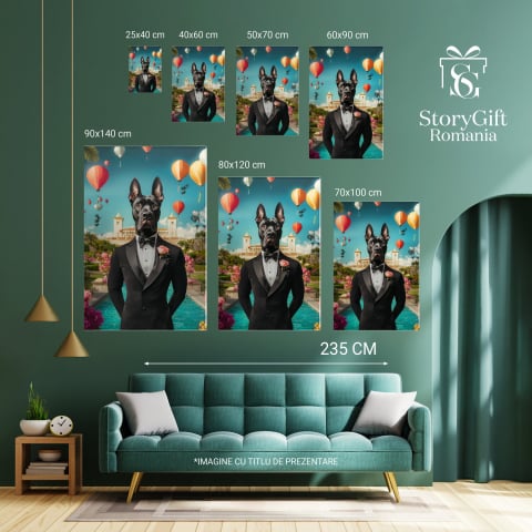 Tblou Canvas Personalizat - Animal în Costum Clasic cu Papion și Trandafir RozMarime 90x60CM [5]