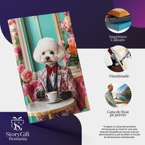  Tablou Canvas Personalizat Costum Masculin Cu Flori Roz La CafeneaMarime 70x50CM [3]