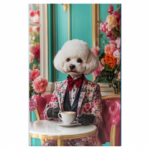 Personalizate cu Animalul Tau -  Tablou Canvas Personalizat Costum Masculin Cu Flori Roz La CafeneaMarime 140x90CM