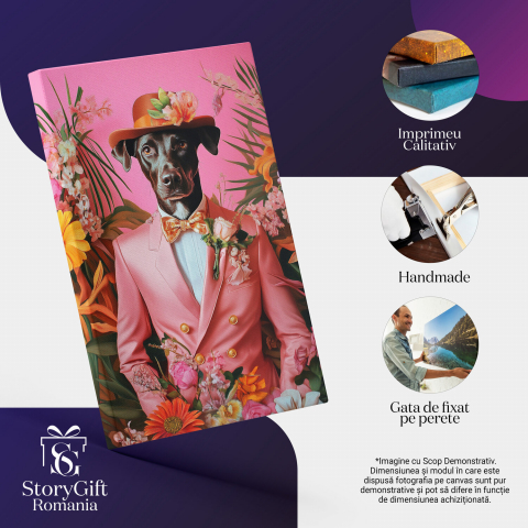 Tablou Canvas Personalizat - Animal în Costum Roz cu Palarie Portocalie
Marime 40x25CM [3]