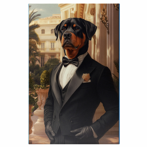 Oraș -  Tablou Canvas Personalizat Costum Regal Negru Cu Papion Floare Roz În Curtea PalatuluiMarime 40x25CM