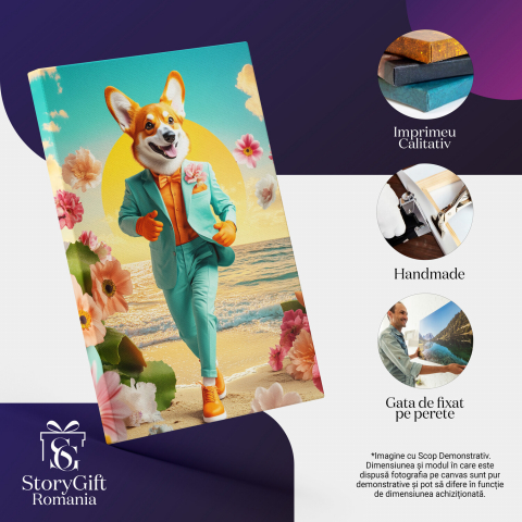 Tablou Canvas Personalizat - Animal în Costum Turcoaz cu Floare Roz
Marime 40x25CM [3]