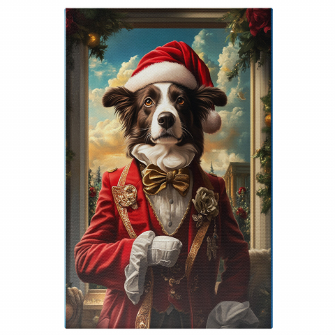 Sărbători -  Tablou Canvas Personalizat Moș Crăciun Regal Cu Papion Auriu Și CadouriMarime 40x25CM