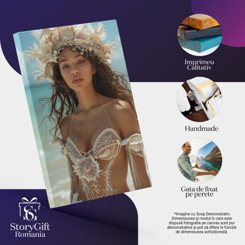 Costumul Atragător al Brunetei cu Scoici în Păr - Pictură Digitală, Marime 40x25CM [1]