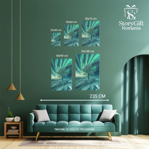 Tablou Canvas: Crengile Albe ale Copacului Înzăpezit Ating Magia Verde de la Capătul Lumii Pictura Digitala 40x25CM [3]