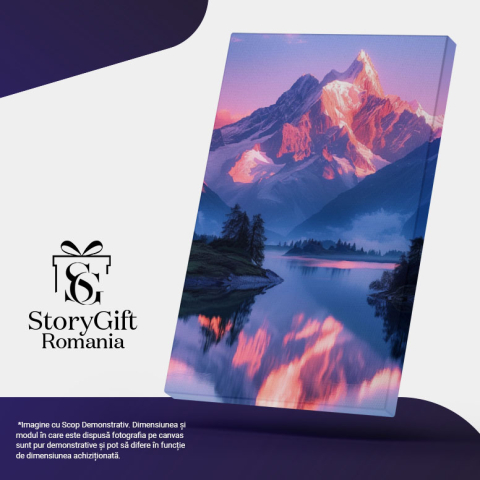 Tablou Canvas: Crestele Roz ale Munților Peisajul Iernii Se Reflectă în Apa dintre Văi Pictura Digitala 40x25CM [4]