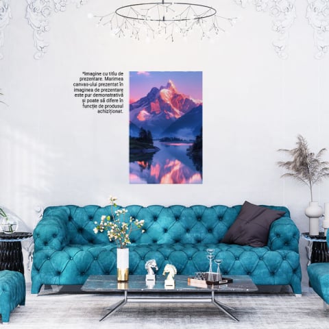 Tablou Canvas: Crestele Roz ale Munților Peisajul Iernii Se Reflectă în Apa dintre Văi Pictura Digitala 40x25CM [1]