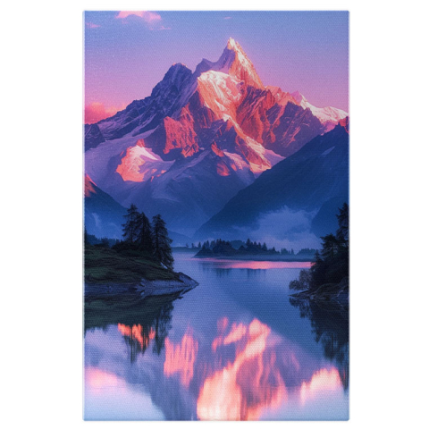 Calea Lactee - Tablou Canvas: Crestele Roz ale Munților Peisajul Iernii Se Reflectă în Apa dintre Văi Pictura Digitala 40x25CM