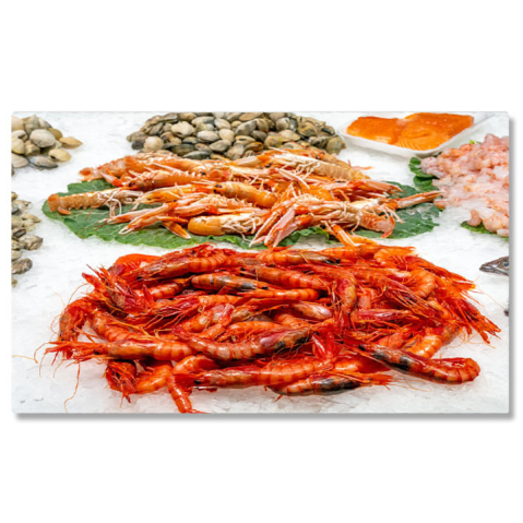 Mâncare - Tablou Canvas Creveti Proaspeti de Vanzare, fresh, prawns, vanzare, marcat 2076 40x25CM