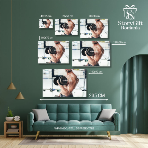 Tablou Canvas cu Antrenament cu Gantere - Determinare, Barbat, Sala de Sport 40x25CM [4]