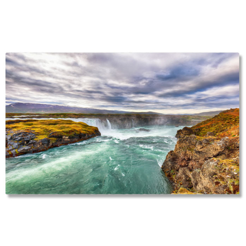 Tablouri Canvas - Tablou canvas cu apa, rau, cascada, cer, nori, munti, pietre, multicolor 40x25CM